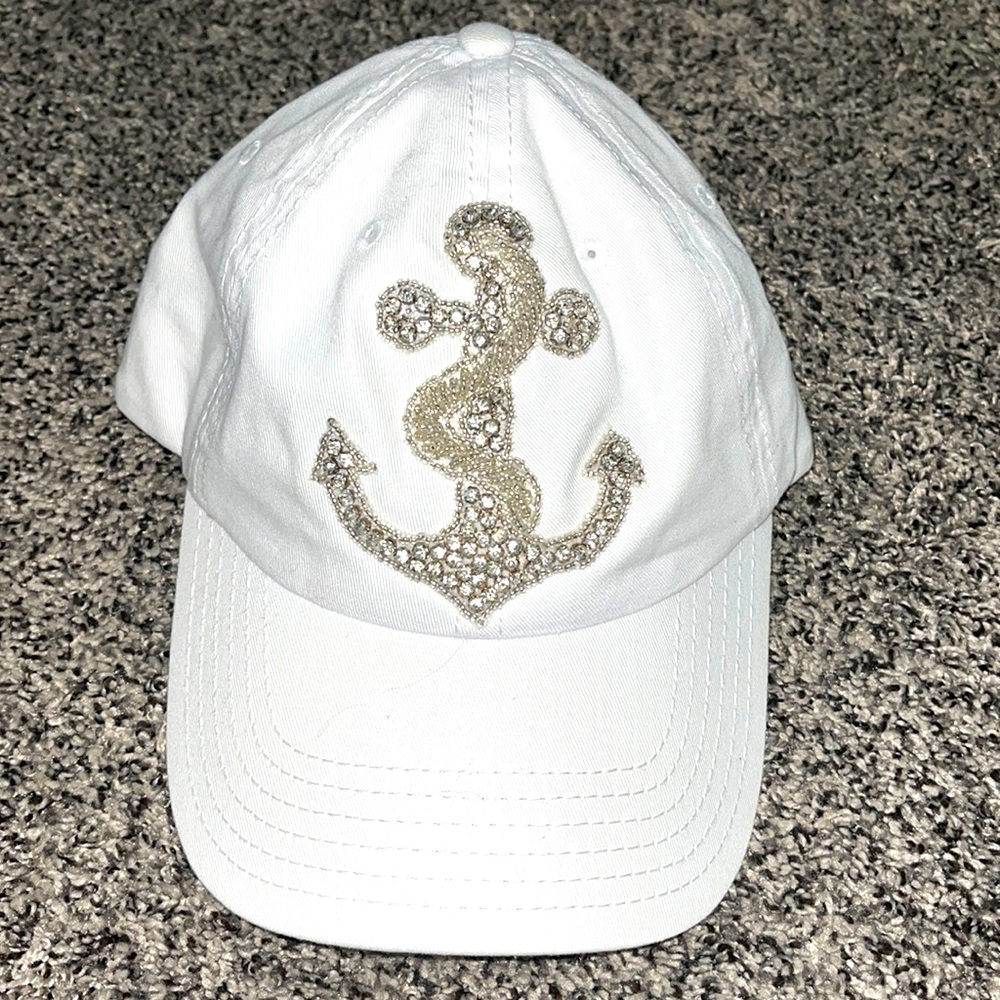 Scandalicious white anchor hat with gemstones
